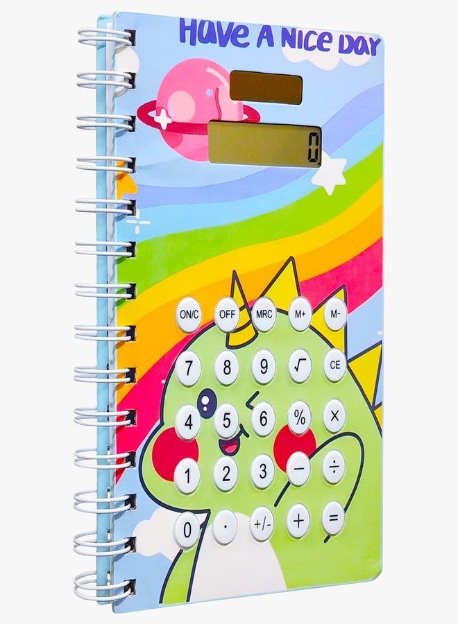 في جراسب مفكرة بتصميم كرتوني للأطفال من VGRASSP مع آلة حاسبة شمسية مدمجة - دفتر حلزوني بصفحات مسطرة للكتابة والرسم وتعلم الرياضيات للأولاد والبنات - اللون حسب المخزون - Image 1